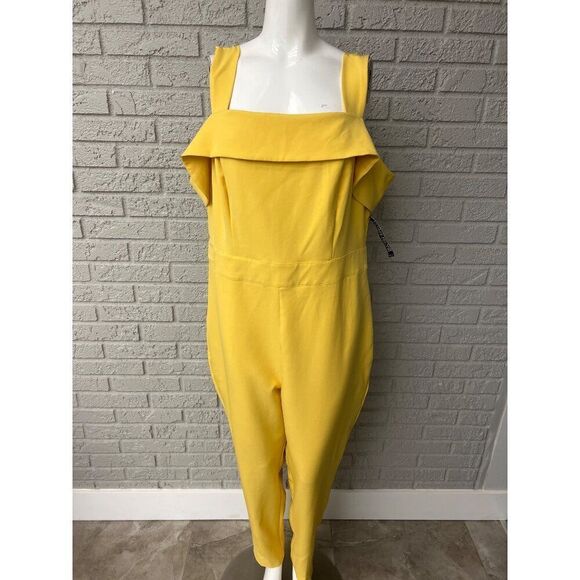 NWT York & Company Women Yellow Cold Shoulder Jumpsuit Size XL - Picture 1 of 9